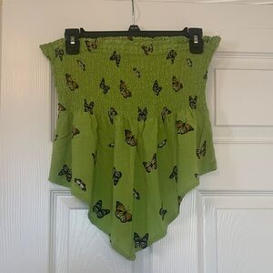 Y2K Green Butterfly Print Smocked Top